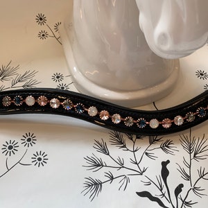 English Leather Padded Ushape Crystal Rose Gold Horse Browband