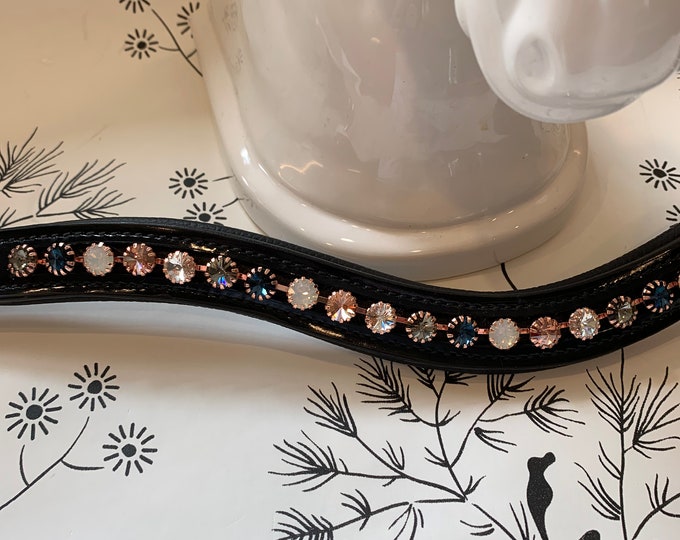 English Leather Padded Ushape Crystal Rose Gold Horse Browband