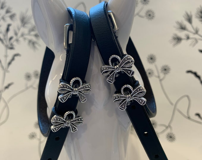 English Leather Spur Straps with Bow Tie Charms