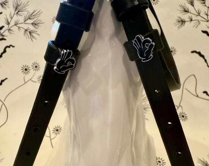 Black English leather Spur straps with OK gesture charms