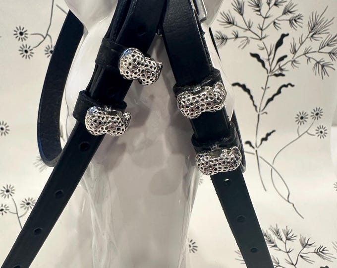 English Leather Spur Straps with Silver Peanut Charms