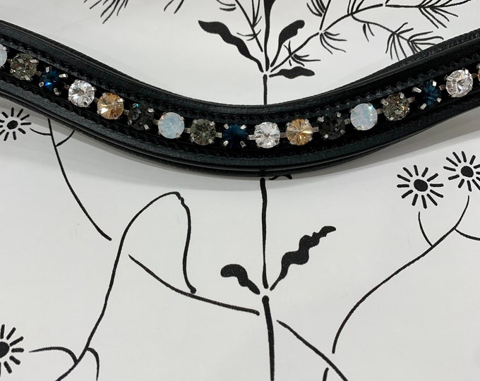 Grey, Blue, White Opal and Yellow Topaz Crystal Leather Browband