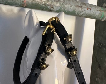 Black English Leather Spur Straps with Solid Brass Buckles and Fox Charms