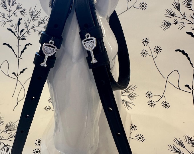 English Leather Spur Straps with Wine Glass Charms
