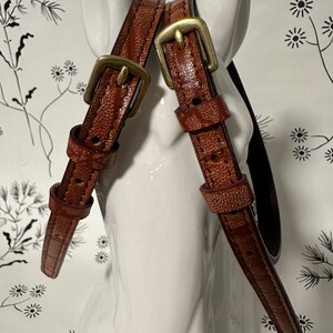 Brown Croc Print Leather Spur Straps with Brass Buckles or Silver Buckles