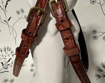 Brown Croc Print Leather Spur Straps with Brass Buckles