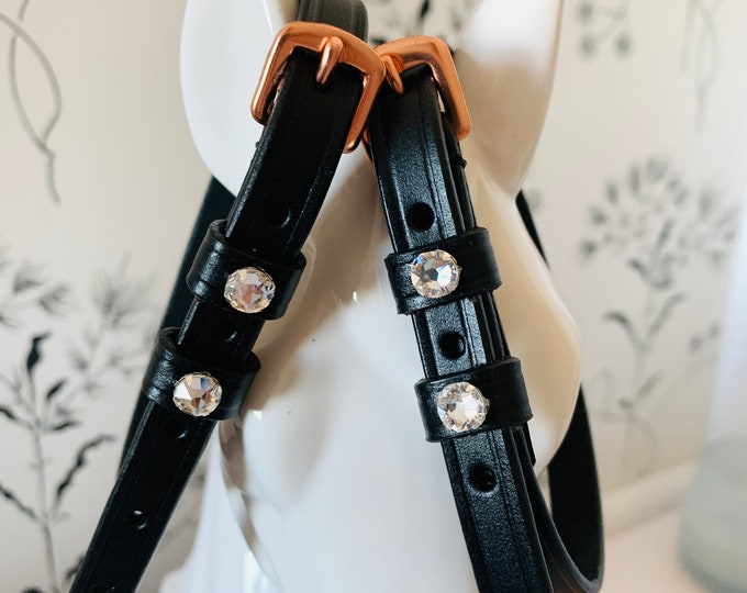 English Leather Spur Straps with Rose Gold Buckles