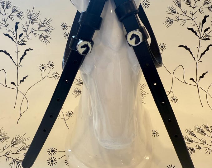 Black English Leather Spur Straps with Horse Charm