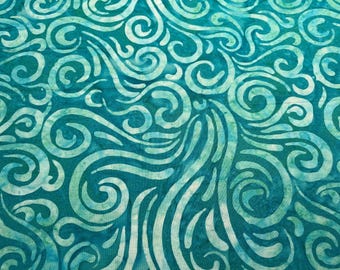 Blue & Green Batik Fabric: Devine Vines Riley Blake Cotton