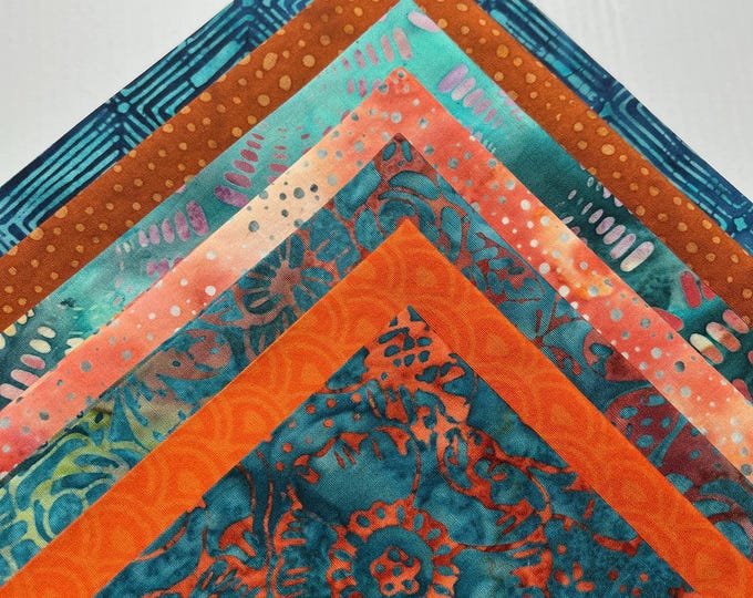 batik-teal-and-orange-copper-fat-quarter-bundle-of-7-copper-teal-and