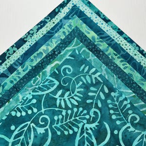 Batik Teal Fat Quarter Bundle of 7 blue green FQ