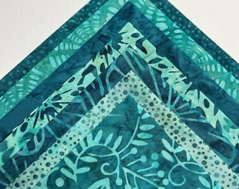 Batik Teal Fat Quarter Bundle of 7 blue green FQ