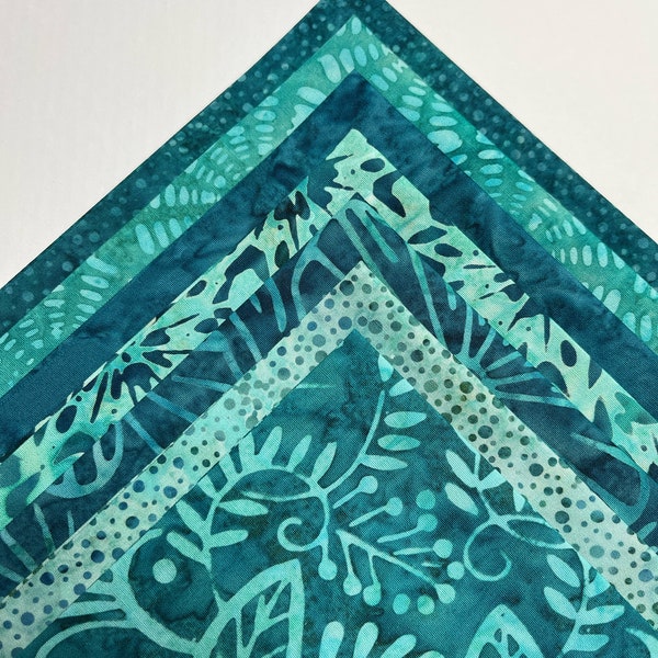 Batik Teal Fat Quarter Bundle of 7 blue green FQ