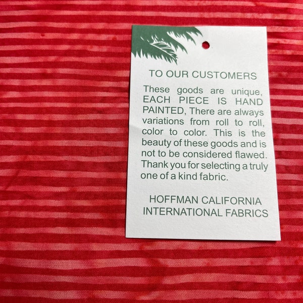 Batik Red Stripe Hoffman #403 Cherry by the Yard or Half Yard.