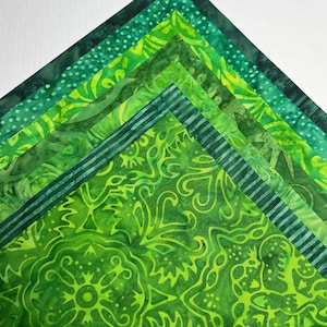 Batik Bright Green Bali Batik Fat Quarter Bundle of 7 green FQ