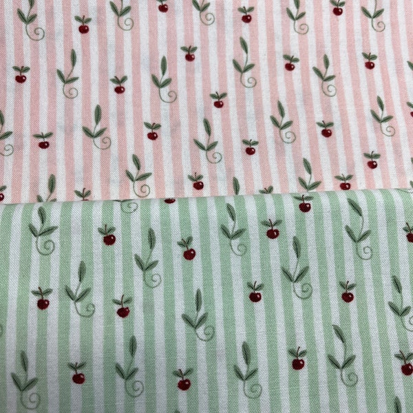 SALE ! Pink and green stripe bundle 2-1/4 yards Just Desserts by Diane Knott for Clothworks. Two pieces. 2.25 yards