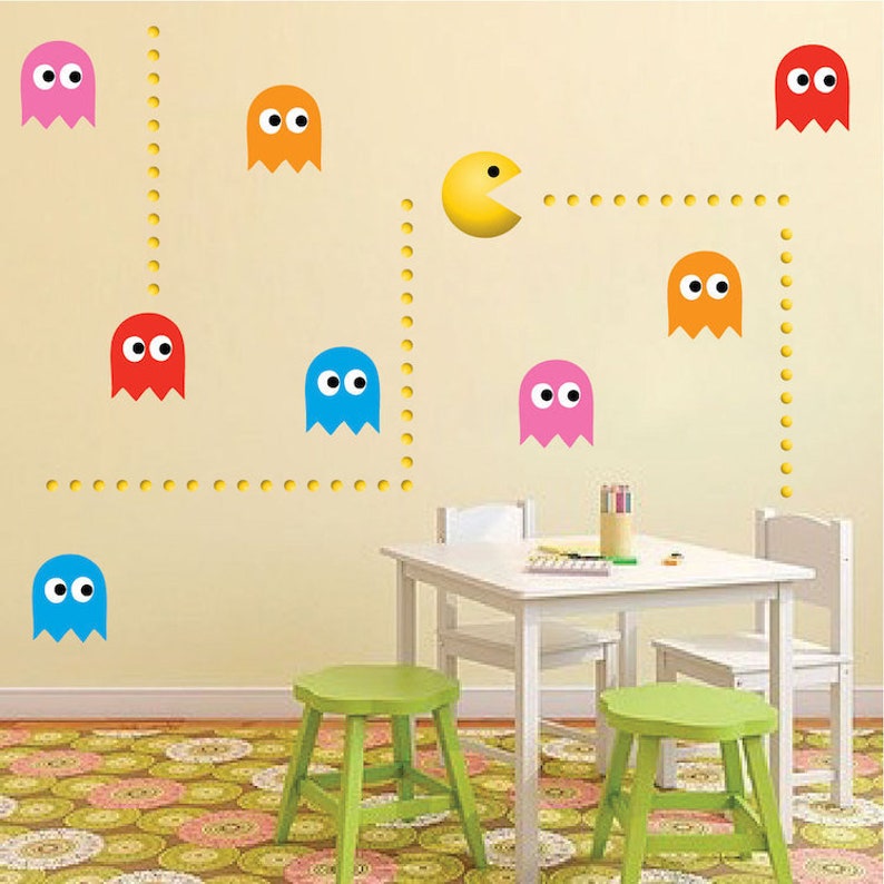 Pac-Man Wall Decal Modern Pac-Man Wall Decal Mural Game Room Pac-Man Design Pacman Wall Stickers Gamer Wall Sticker Pac-man Mural Game Decor