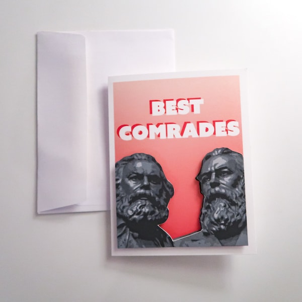 Best Comrades Marx & Engels communist greeting card with a 3D cutout