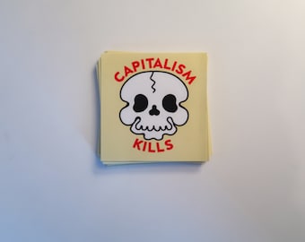 Capitalism Kills cartoon skull leftist anticapitalist vinyl sticker