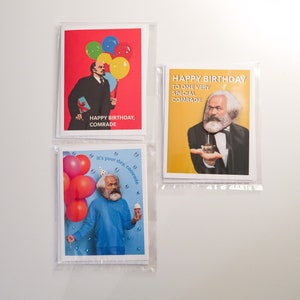 Pacote de 3 cartões de aniversário comunistas: Karl Marx e Vladimir Lenin Feliz aniversário, camarada