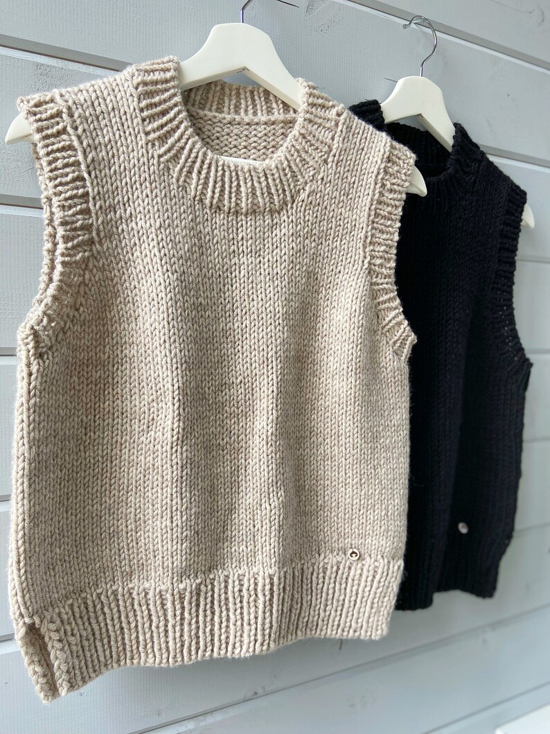 Knitted vest classic round neck vest wide-sleeved vest | Etsy