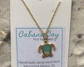 Beach Sand Gold Sea Turtle Necklace | Ocean Necklace | Beach Wedding Jewelry | Beach Sand Jewelry | Beach Necklace