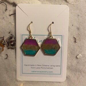 Mardi Gras Statement Earrings | New Orleans | Lake Pontchartrain | Hexagon Earrings | Biloxi Mardi Gras