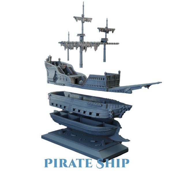 Navio épico de 28 mm para RPGs de mesa | Conveses internos totalmente jogáveis | Terreno de galeão pirata para Dungeons and Dragons | Kit de construção naval sem pintura