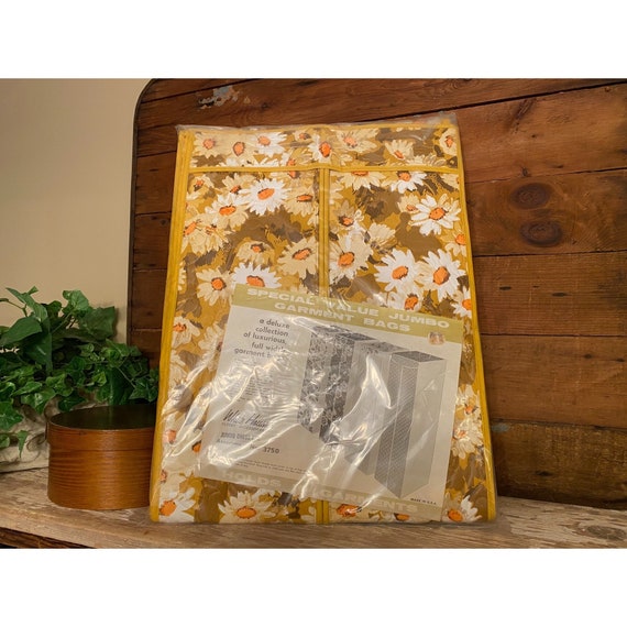 Vintage White House Jumbo Dress Bag | 1970s | Gold Flowered Dress Bag |  Floral Garment Bag | Vintage Garment Bag | Closet Accessories 