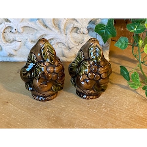 Vintage Brown Fruit Ceramic Salt and Pepper Shakers  - Set of Two | 1970s Salt & Pepper Shakers | Boho Kitchen Decor | Vintage Table Decor