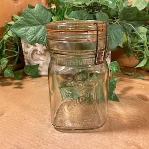 Antique Wide Mouth Square Queen Canning Jar with Kant Krack Lid | Wire Bale Lid | Vintage Glass Mason Jar | Primitives | Farmhouse Decor