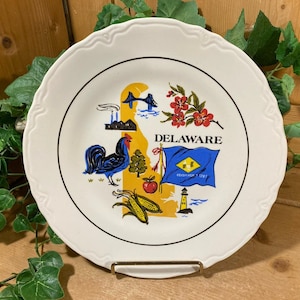 Vintage Souvenir Plate | Delaware | USA Travel Plate | Midcentury Modern Wall Decor | Americana | Collector Plate | Delaware  Souvenir Plate