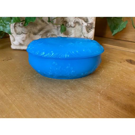 Antique Molded Blue Glass Trinket Box | Small Jew… - image 2