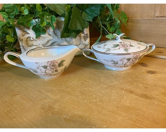 Vintage Noritake Chatham China Sugar and Creamer - Set of Two  | 5502 | Sugar Bowl and Cream Pitcher | Cottagecore Table Decor | Shabby Chic