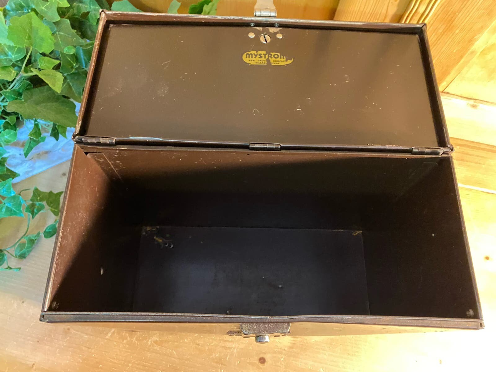 Vintage Portable Office File Box | Mystrong | Brown Metal Lock Box