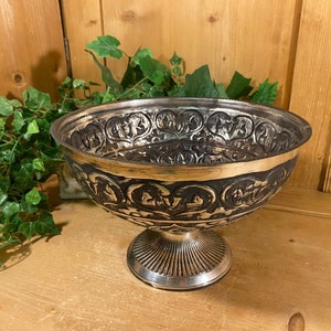 Vintage Ornate Metal Pedestal Bowl | Academia Table Decor | Silver Metal Fruit Bowl | Fancy Victorian Serving Dish | Shabby Chic Fruit Bowl