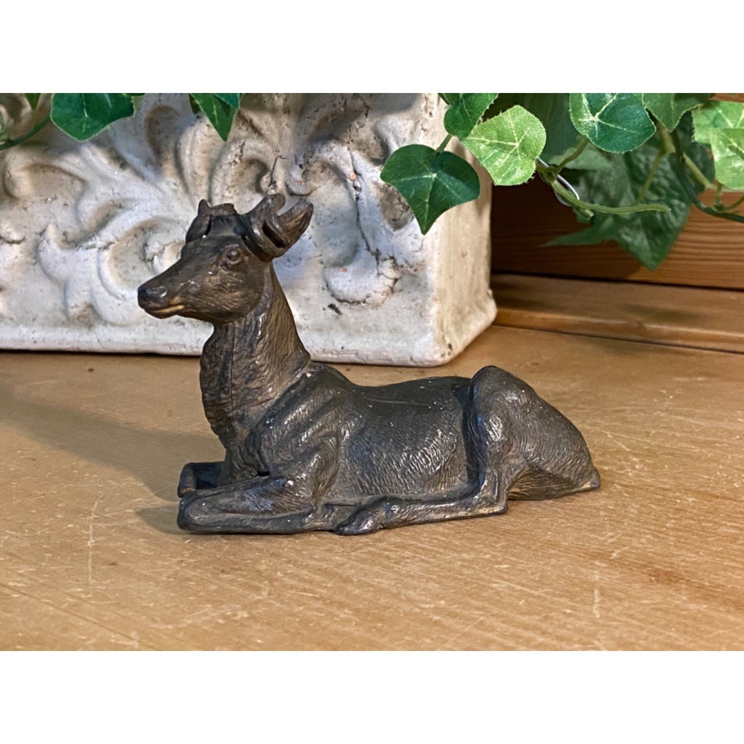 Antique Cast Iron Animal Figurine Elk Ram Deer Sheep Vintage Metal