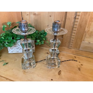 Vintage Glass Art Deco Lamp Bases - Set of Two | MCM | Tiered Glass Cubes Lamp Bases | Midcentury Modern | Geometric | 1960s Table Decor