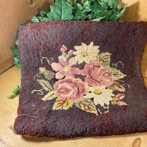 Vintage Floral Needlepoint Chair Seat Cover | Handmade Textile Art Panel | Dark Floral Needlepoint | Cottagecore Decor | Victorian Decor