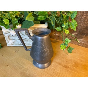 Vintage Pewter Etched Pitcher | Warranted Triple Plate Metal Pitcher | S.P. Mfg Co. | Academia Decor | Vintage Kitchen Decor