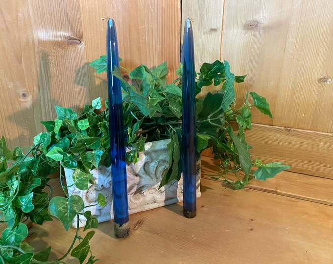 Vintage Royal Blue Lucite Candles Set of 2 MCM Blue Acrylic