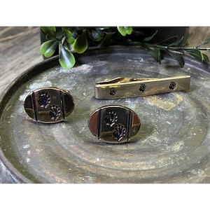 Vintage Cameo Soldier Gold and Black Cufflinks and Tie Tacks - Set of 3 | Jewelry | Accessories | Sleeve Buttons