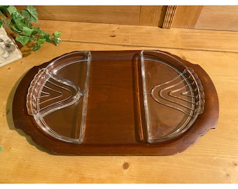 Vintage 1934 Toastmaster Breakfast Tray | Wooden Tray with Glass Inserts (No Toaster) | MCM | Wood Hospitality Tray | Kitchen Counter Decor