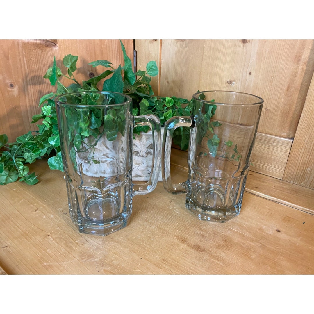 Large Heavy Clear Glass Beer Mugs Set of 2 Bar Mugs Academia Barware Home Bar Beer or Rootbeer