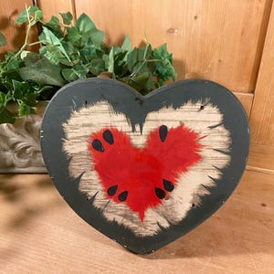 Vintage Heart-Shaped Painted Wooden Watermelon Stool | Folkart Wooden Stool | Cottagecore Decor | Watermelon Heart Stool | Country Decor