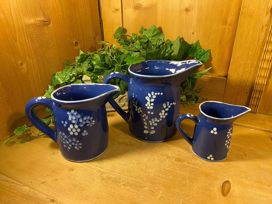 Vintage Cobalt Blue Ceramic Pitchers - Set of 3 | GL | Italian Pottery ...