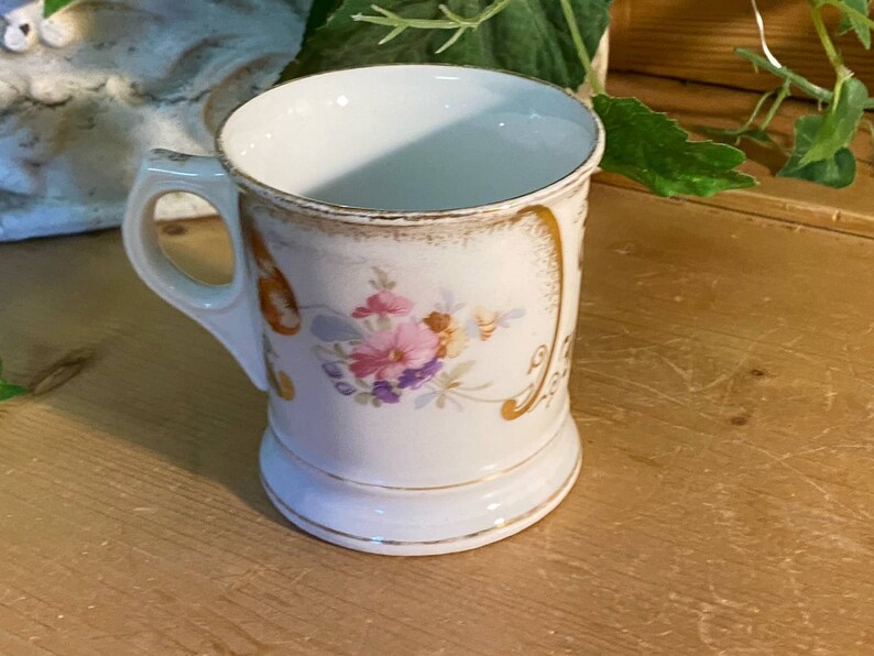 Tom and Jerry Floral Federal Cup | 11132 | Tom and Jerry White Mustache Mug with Gold Trim | Victorian Table Decor | Shabby Chic Decor image 3
