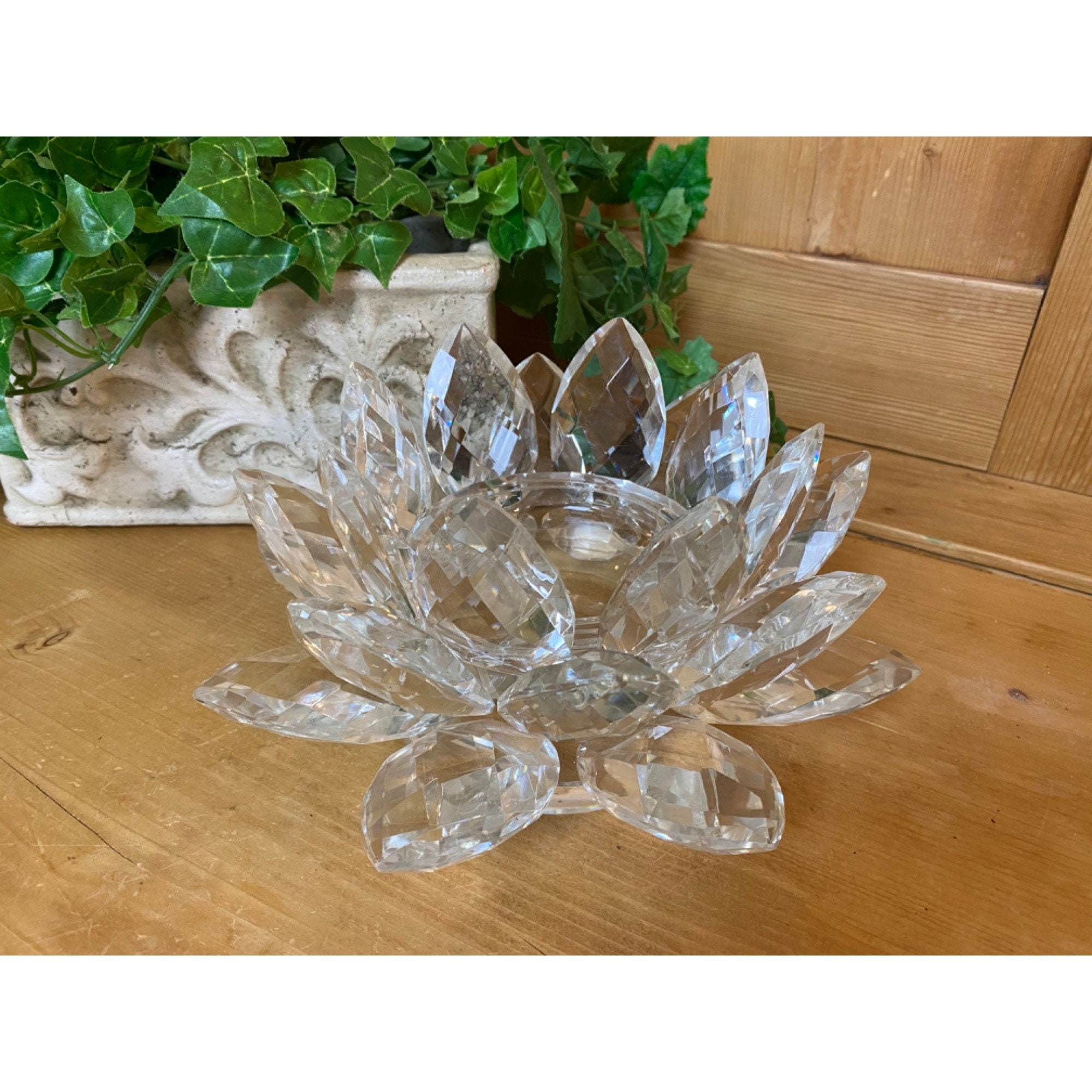 Vintage Shannon Crystal by Godinger Lotus Flower Candle Holder