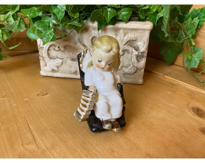 Antique Angel Girl in Rocking Chair | Vintage Figurine With Accordian ...