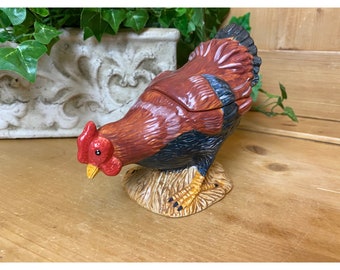 Red Ceramic Chicken Sugar Bowl | Noble Excellence | Vintage Rooster Figure Dish | Farmhouse Kitchen Decor | Rhode Island Red